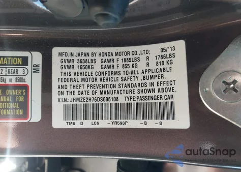 2013 Honda Insight Ex from USA, damaged, VIN JHMZE2H76DS006108